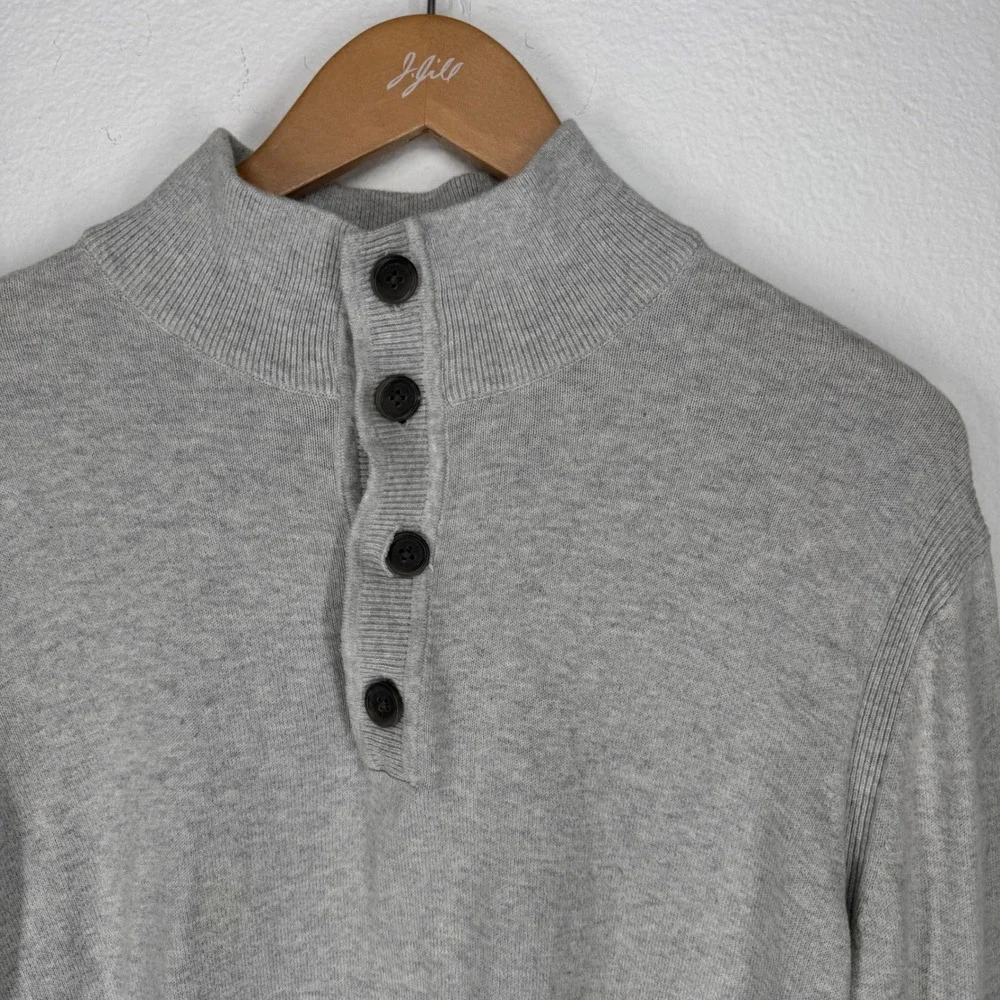 Banana Republic Men Button Henley Cashmere Cotton Sweater Gray Large Lightweight